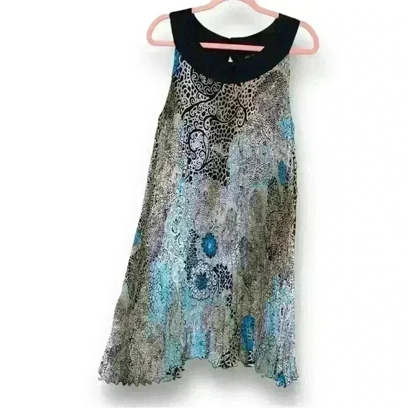 Essentials by Milano Plus Size Women Blue Black White Pleated Shift Dress Sz 12 - Picture 1 of 5